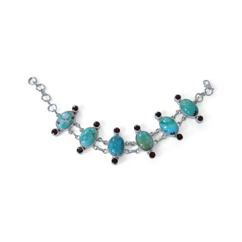 Turquiose-Garnet Silver Bracelet